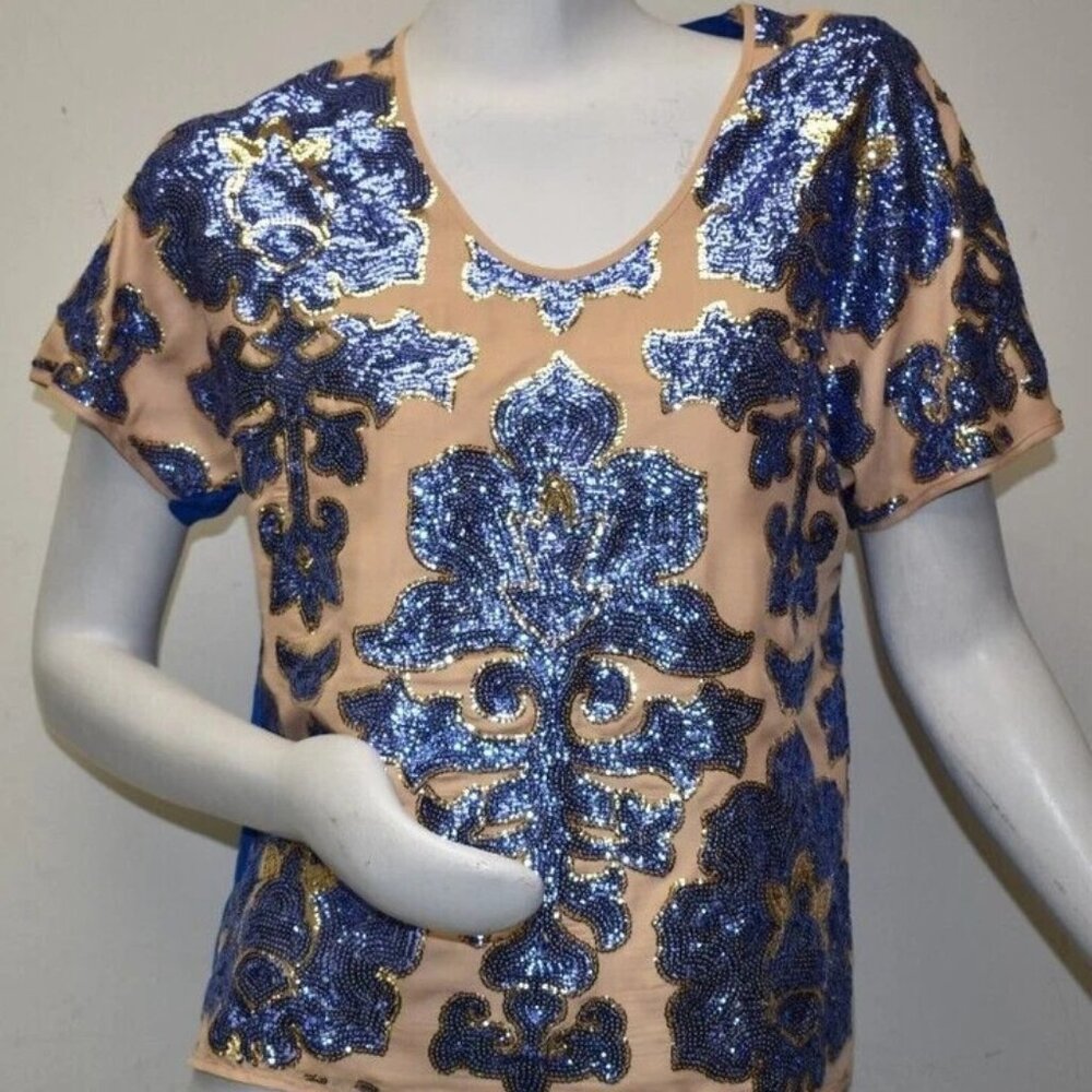 Tracy Reese Nude Blue Sequin Top sold at Neiman Marcus